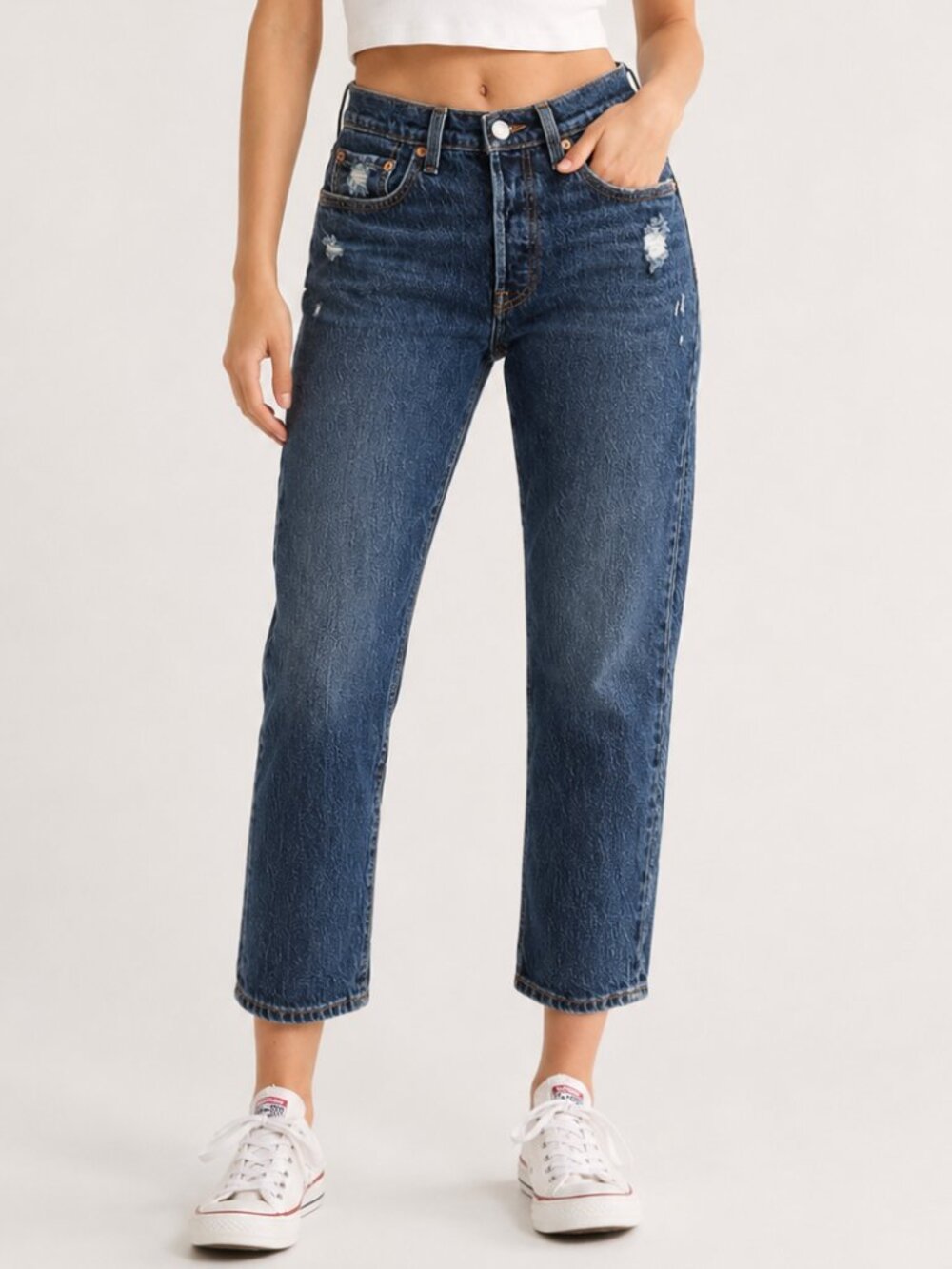 Levi's 501 High Rise Straight Leg Crop Jeans Dark Wash Women's Size 25 Denim